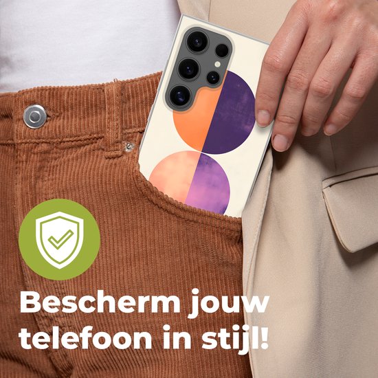 Telefoonhoesje Geschikt voor Samsung Galaxy S24 Ultra hoesje - Abstract - Cirkels - Paars - Siliconen Telefoonhoesje Telefoonhoesje