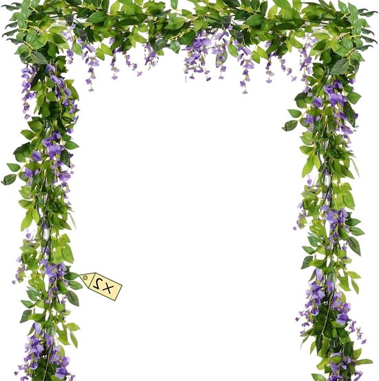 Kunstbloemen, blauweregen, aan de muur, hangende bloemen, voor