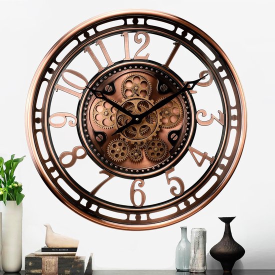Horloge murale Fresco Modern en Koper et bronze avec Engrenages mobiles – Style industriel, élégant et fonctionnel