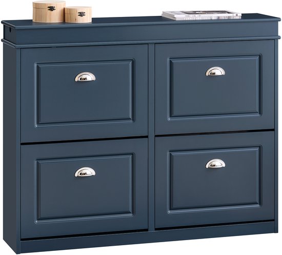 SoBuy Schoenenkast met 2 Flappen, Schoenencommode, Schoenenrek, Schoenenkist, Gangkast, Opbergkast voor Schoenen, voor Inkomhal, Woonkamer, Slaapkamer, LBH 61x26x87 cm, Zwart, FSR165-K-SCH