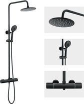 Auralum max- Regendouche met Thermostaatkraan - Regendouche en Handdouche - 9 inch Douchekop - Rond Design - Zwart