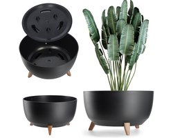 KADAX Verhoogde plantenpot, grote kunststof plantenbak met poten voor binnen en buiten, duurzame ronde plantenbak voor kamerplanten (47 cm, zwart)