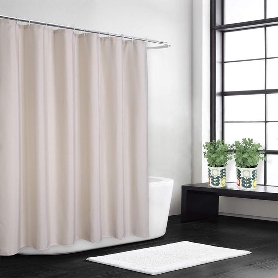 Douchegordijn voor badkamer in vlaslinnen, zware stof van 240 g/m², met haken, luxe hotelstijl, wasbaar, wit, 180 x 244 cm