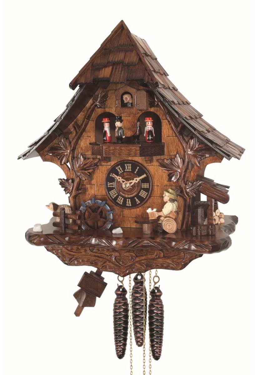 Engstler - 478_MT - Koekoeksklok - 1-daags kettinguurwerk - Notenhout - met muziek met dansend paar - 35 cm