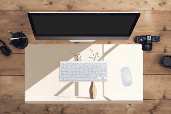 Muismat XXL 80x40 cm - Bureau onderlegger - Bureau mat Vaas - Takken - Bessen - Minimalistisch - Bureaumat - Gaming mousepad xl - Bureaulegger groot - Computer deskmat