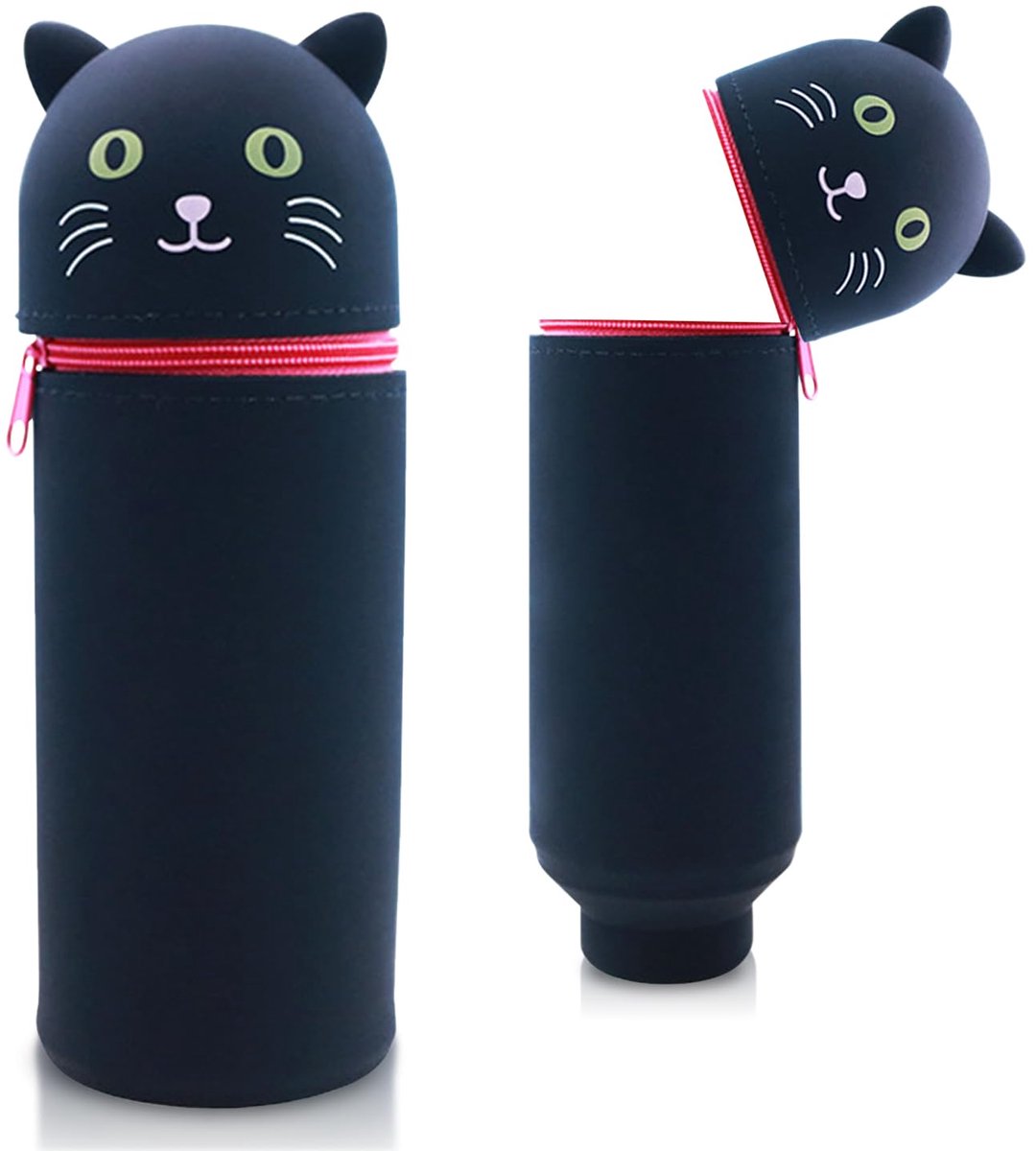 Siliconen Pennenetui - 2-in-1 Dierenetui van Zacht Siliconen - Voor School & Kantoor - Zwarte Kat