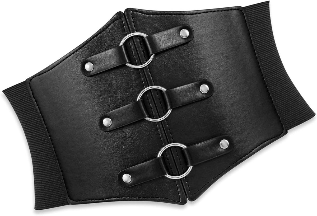 Allecto plus - Brede veterriem voor dames | Vintage elastische tailleriem | Faux lederen korsetriem voor jurk en cosplay kostuum | Zwart - One Size