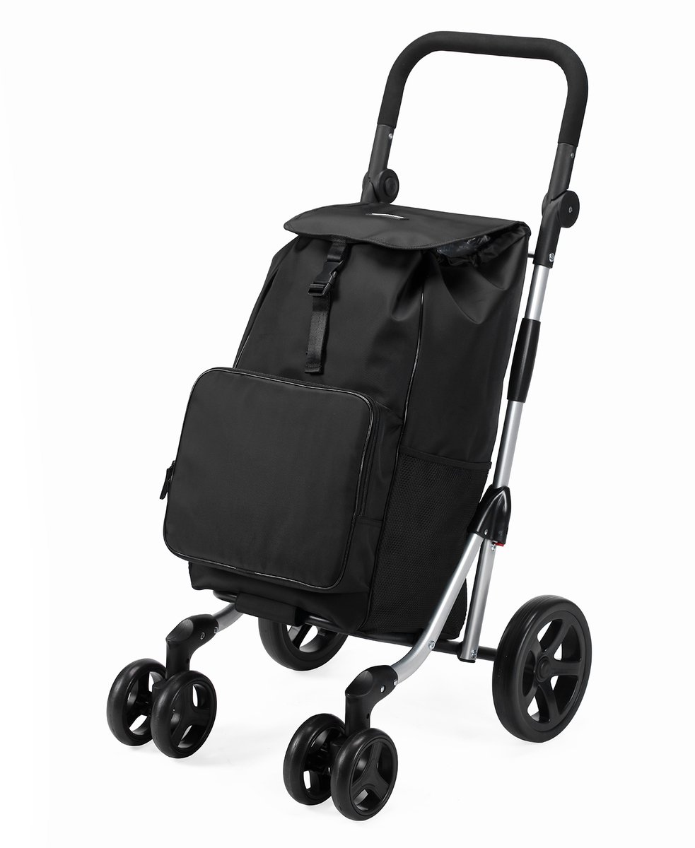 Packaway Boodschappentrolley met 4 wielen - boodschappenwagen deluxe met koelvak en verstelbaar handvat – 60 liter – zwart