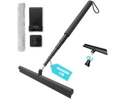 LORESJOY 120cm douchewisserset met houder, zonder boren, douchewisser verstelbaar 25-120cm, wisser voor badkamer, douche raamwisser (zwart)