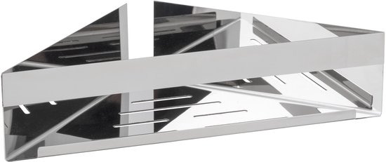 Étagère d'angle WENKO Turbo-Loc Genova Shine, étagère de salle de bain en acier inoxydable pour montage sans perçage avec système de pastilles adhésives, rangement peu encombrant des produits d'entretien, 36 x 8 x 17 cm, brillant