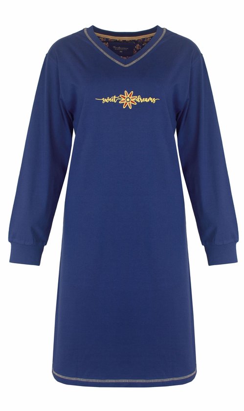 Chemise de nuit pour femme Tenderness - Manches longues - Col en V - Blauw. - Taille 3XL
