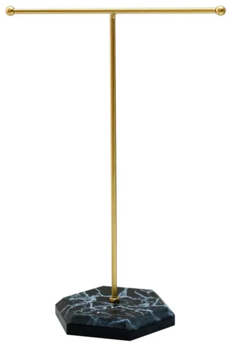 JJiaoLinin Sieradenorganizer, Sieradenstandaard, Metalen Sieradenstandaard, Gouden T-vormige Kettingstandaard, Sieradenopberger voor Armbanden, Oorbellen, Ringen, Kettingen (Zwarte Basis)