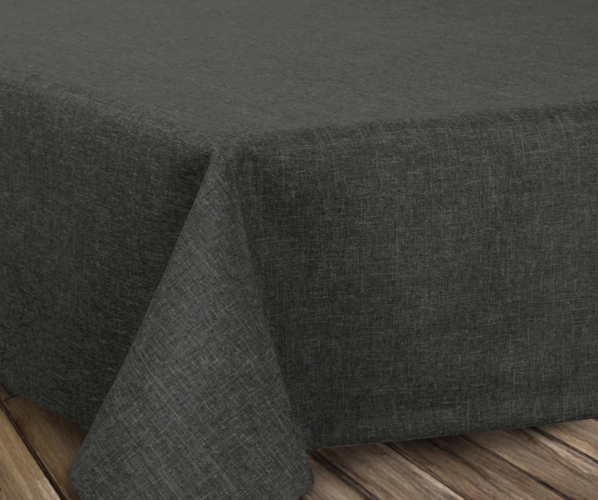 BEAUTEX vuilafstotend en strijkvrij tafelkleed - Tafelkleed met lotusmotief - Tafellinnen met linnenlook, Ovaal 130x220 cm, Donkergrijs