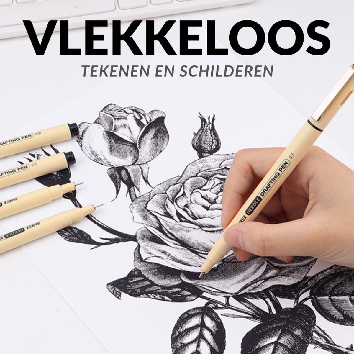 Ainy - Micro Fineliners Vijf watervast - set van 5 zwart fineliner | fine liner kawaii manga / anime tekenen op schetsboek | bullet journal | handlettering | Pigment liner penselen | calligraphy pennen — afbeelding 3
