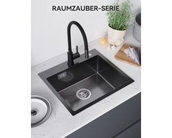 SOFETIY MAX spoelbakken 50 x 45 cm - RVS Geborstelde Wasbak - 1 Bak - Keukenwasbak voor Inbouw - of Bovenmontage