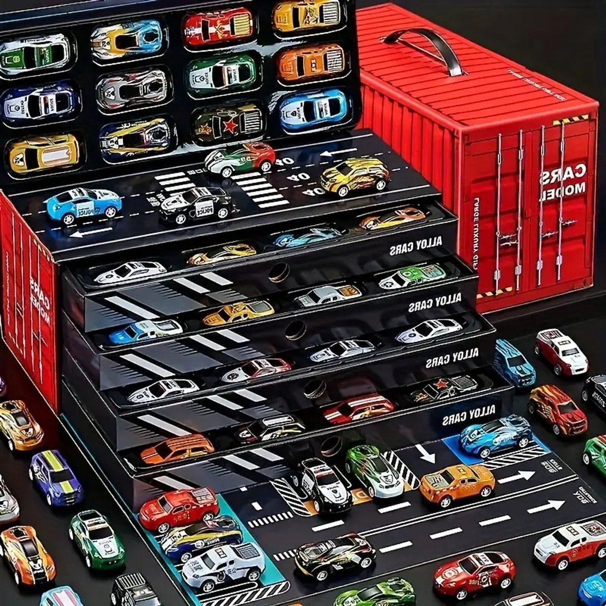 48 stuks Speelgoed auto's - Raceset in Cadeaubox – Inclusief Racebaan, Wegenkaart – Interactieve Speelset voor Kinderen – Verzamelauto’s – Cadeau voor Jongens en Meisjes - Speelgoed auto set- Speelgoed voor Kerst -Speelgoed voor Verjaardagen — afbeelding 7