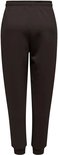 Achterkant van een donkerbruine joggingbroek met elastische tailleband en boorden.