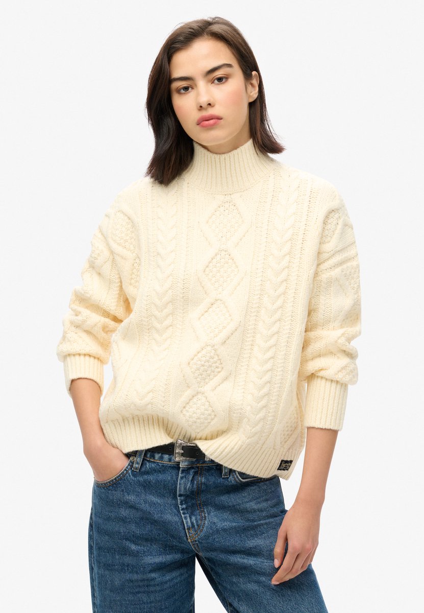 Superdry Kabeltrui met hoge hals Dames Sweaters Wit