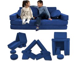 Zetel - Kinderbank - Kinderzetel - Fortplay Meubel - Bank - Modulaire - Bankje - Sectie Sofa - voor Slaapkamer en Speelkamer – Converteerbare Schuim & Vloerkussen - Blauw