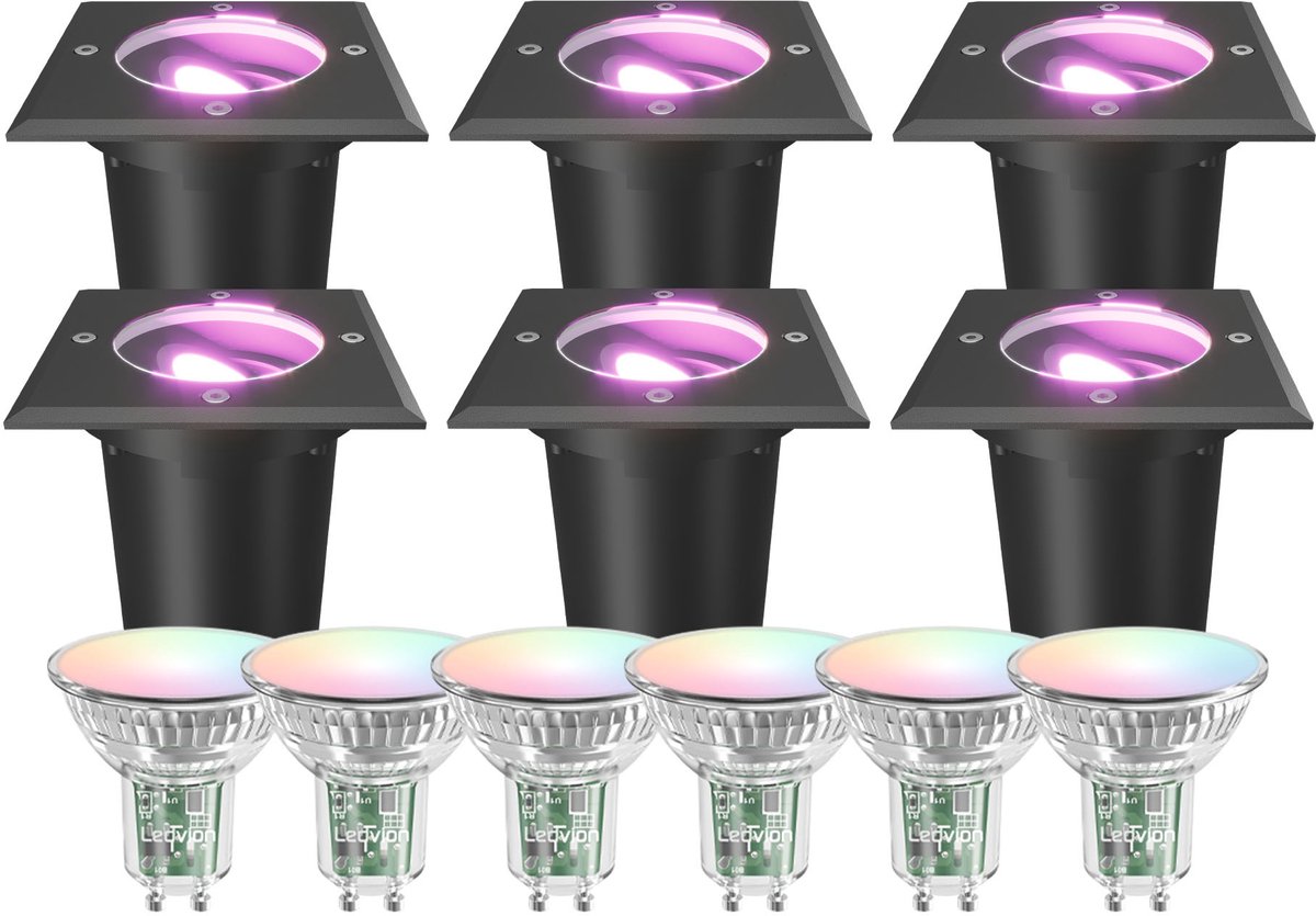 Ledvion Set van 6 LED Grondspot Buiten IP67 4.9W 230V 345Lm GU10 RGB