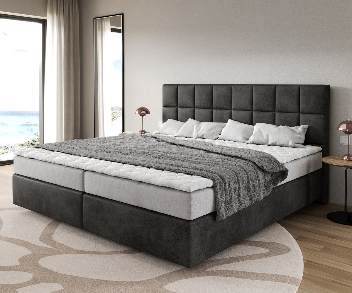 DELIFE Boxspringbed Dream-Fine Microfibre Anthracite Vintage 200x200 cm bonell matras PU topper Grijs