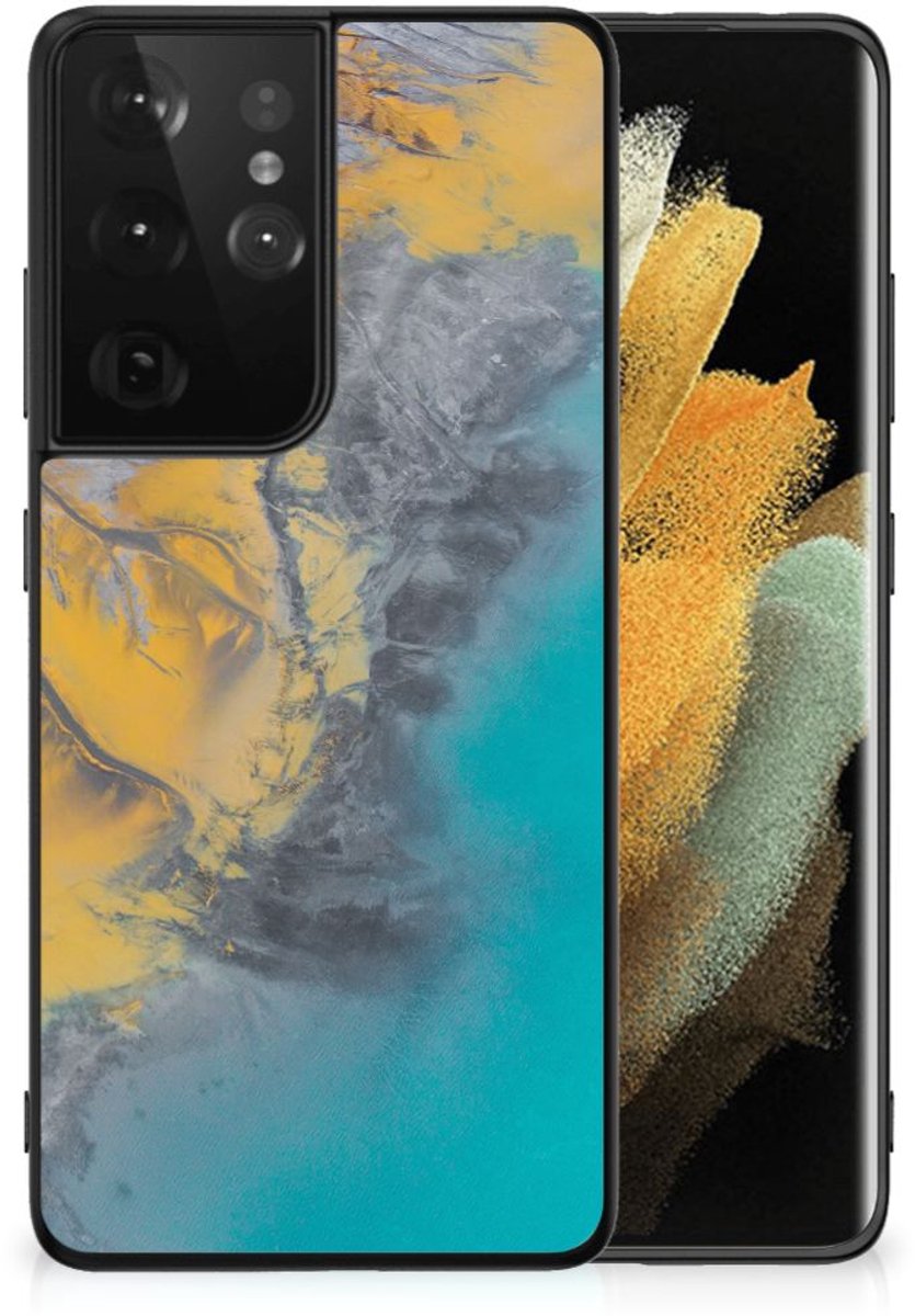 Samsung Galaxy S21 Ultra Marmeren Print Telefoonhoesje Marble Blue Gold