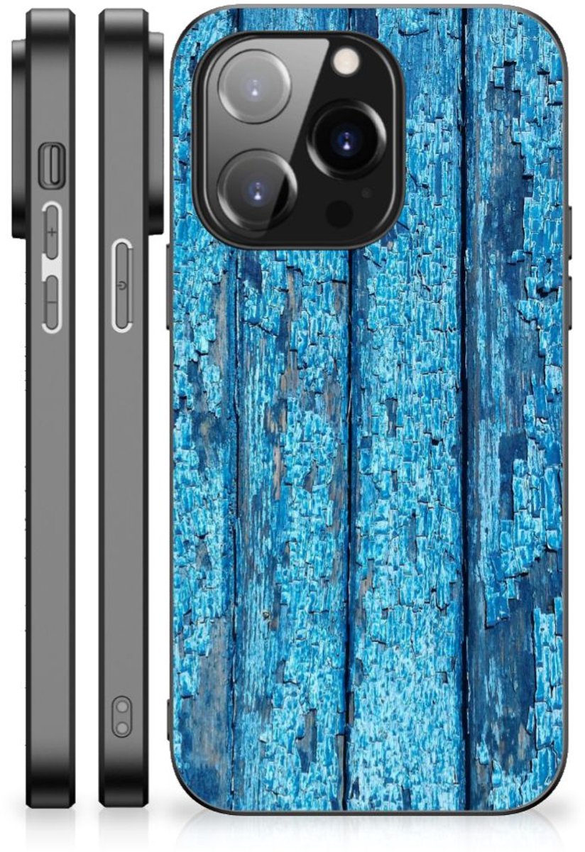 iPhone 14 Pro Houten Print Telefoonhoesje Wood Blue