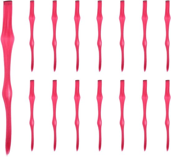 Lot de 15 extensions de cheveux synthétiques résistantes à la chaleur, colorées et à clips, 55 cm, disponibles en plusieurs couleurs, pour cheveux longs et raides, idéales pour les Filles (rose).