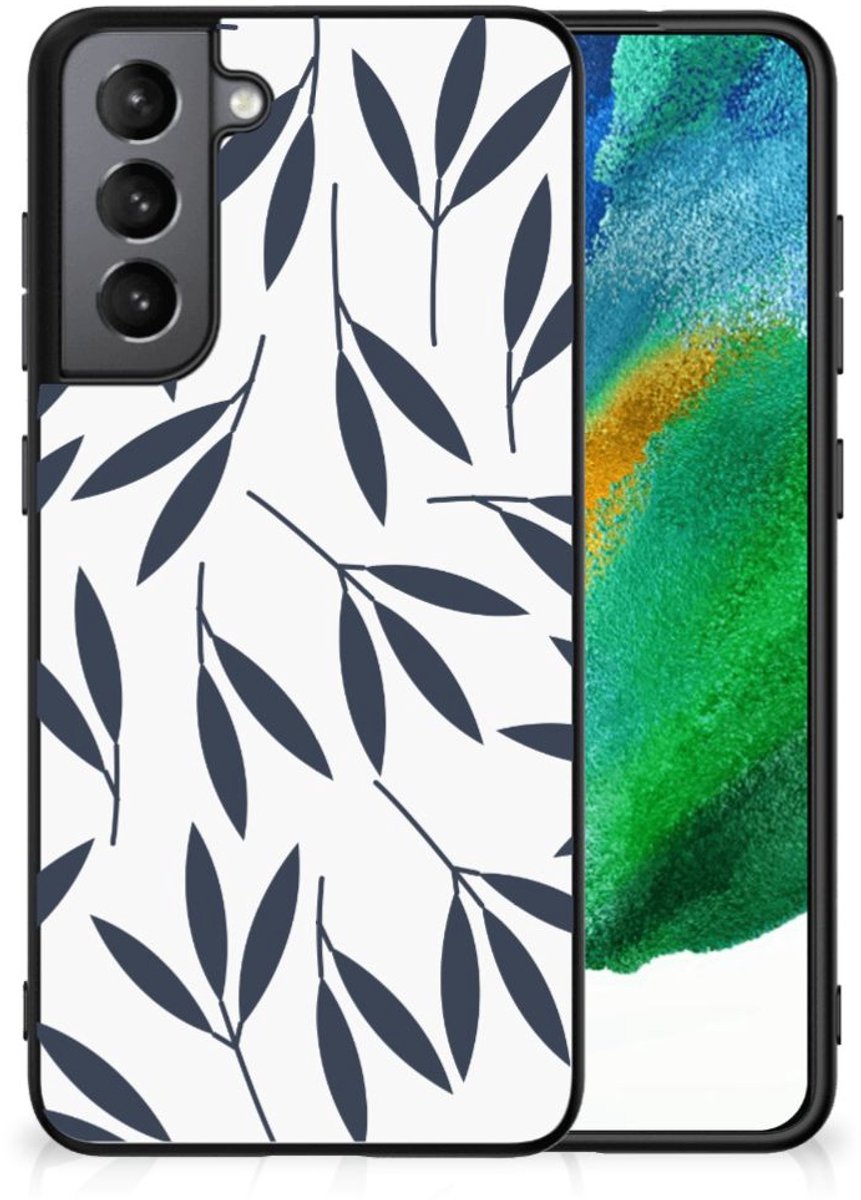 Samsung Galaxy S21FE Bloemen Hoesje Leaves Blue