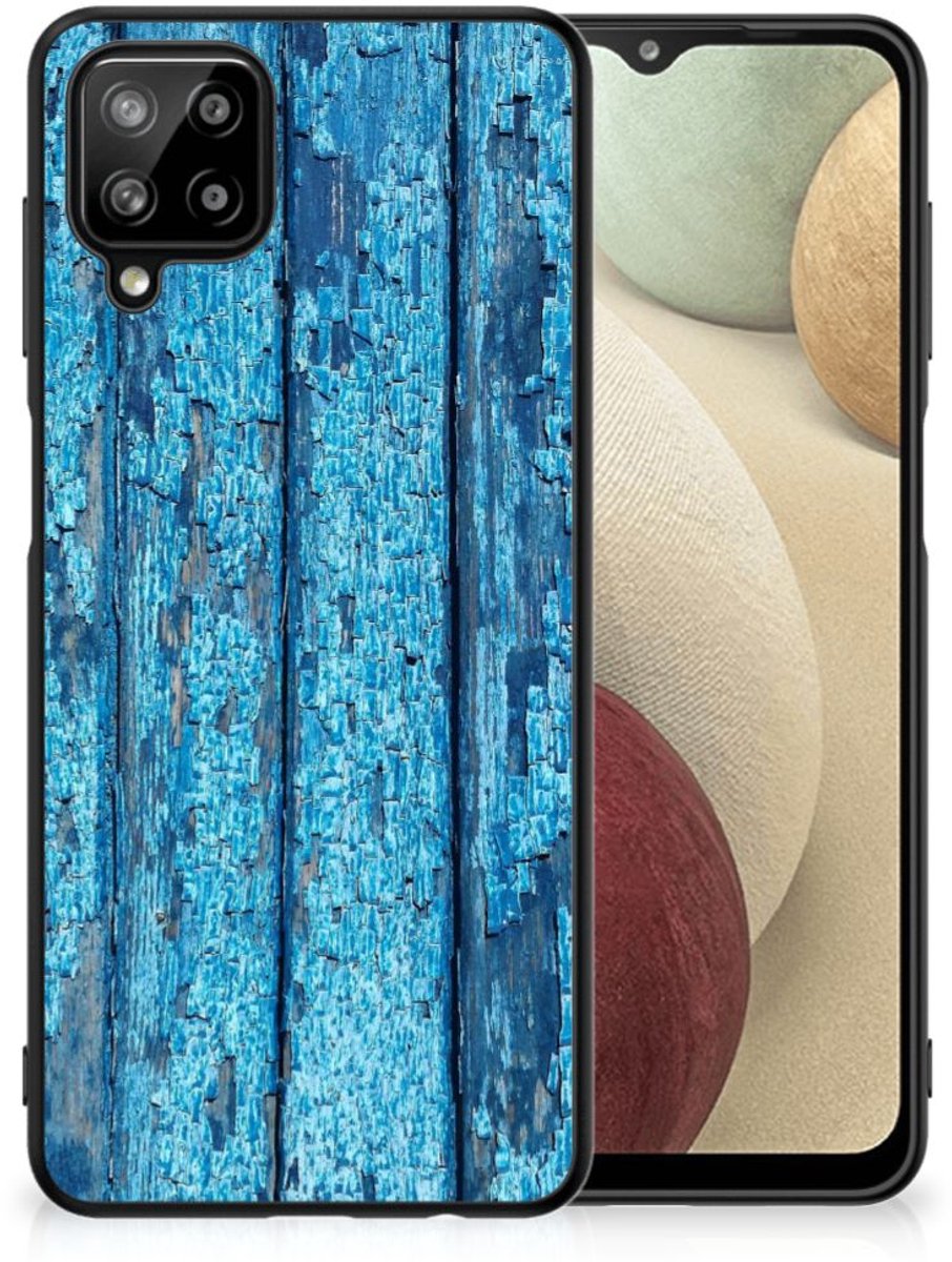 Samsung Galaxy A12 Houten Print Telefoonhoesje Wood Blue