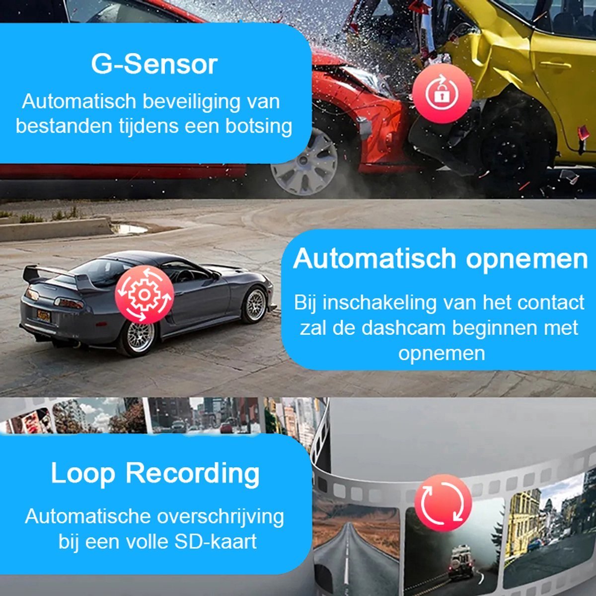 Tech Essentials S1 Dashcam - 720P - SD Kaart 64GB - Met Achteruitrijcamera - USB-C - Voor Auto Camera - Voor En Achter - Nachtzicht thumbnail 5