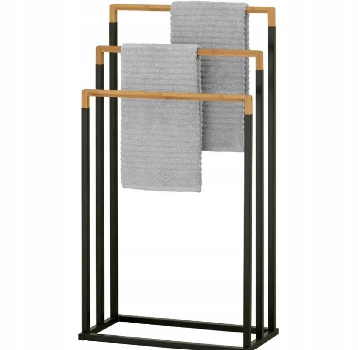 Brunbeste Staande Handdoekhouder – Zwart/Bamboe – 3 Armen – Modern – Voor Badkamer