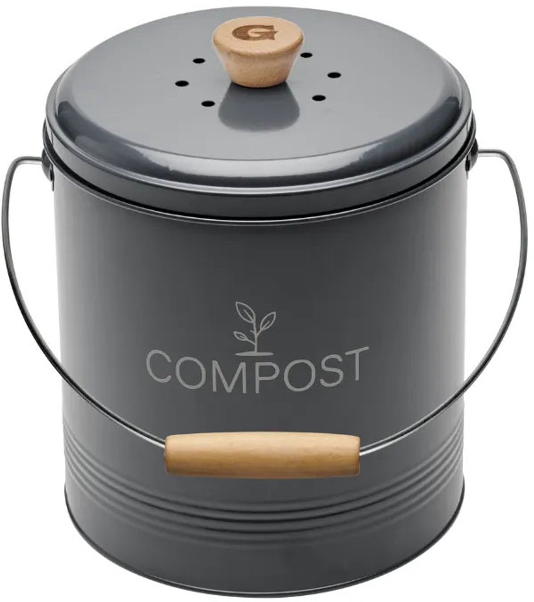 Guillouard Compostemmer – 4,5 Liter – Grijs – Met Koolstoffilter en Binnen emmer