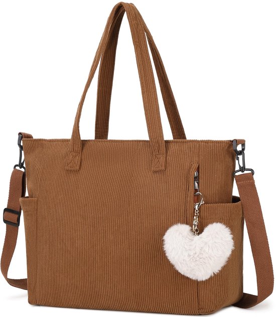 Grand sac à bandoulière élégant en velours côtelé Ibenzoa® pour femme - Perfect pour le travail, les Voyages et École