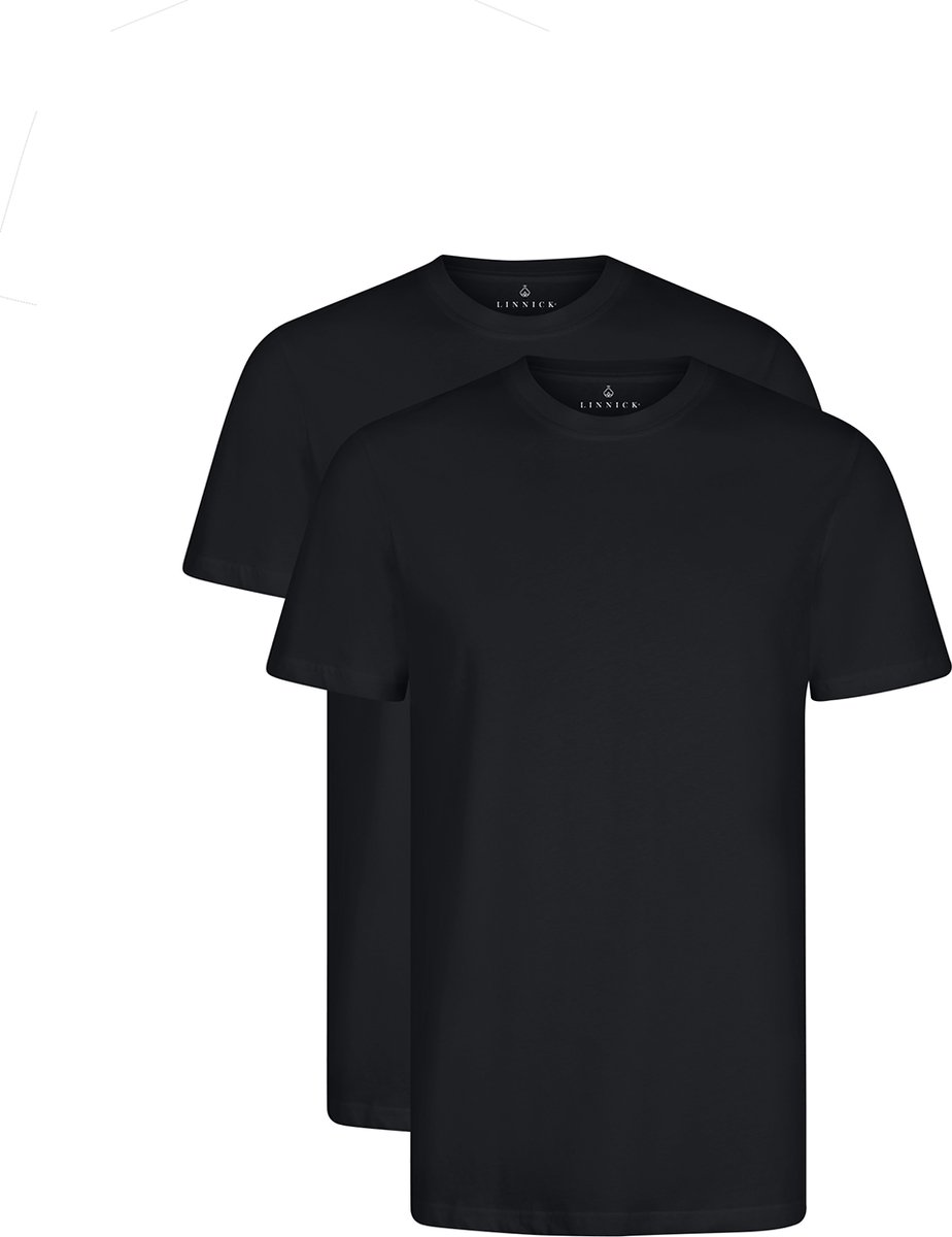 LINNICK Long Fit T-Shirt 2 Pack - Ronde Hals - Korte Mouw - T Shirt Heren - 100% Katoen - Longfit T Shirt Heren - Black - Maat M - Set van 2