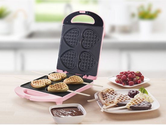 Bestron Wafelijzer - DSW271P - 1400W - 4 mini hartvormige wafels - Incl.20 houten stokjes - Roze van Bestron — afbeelding 5