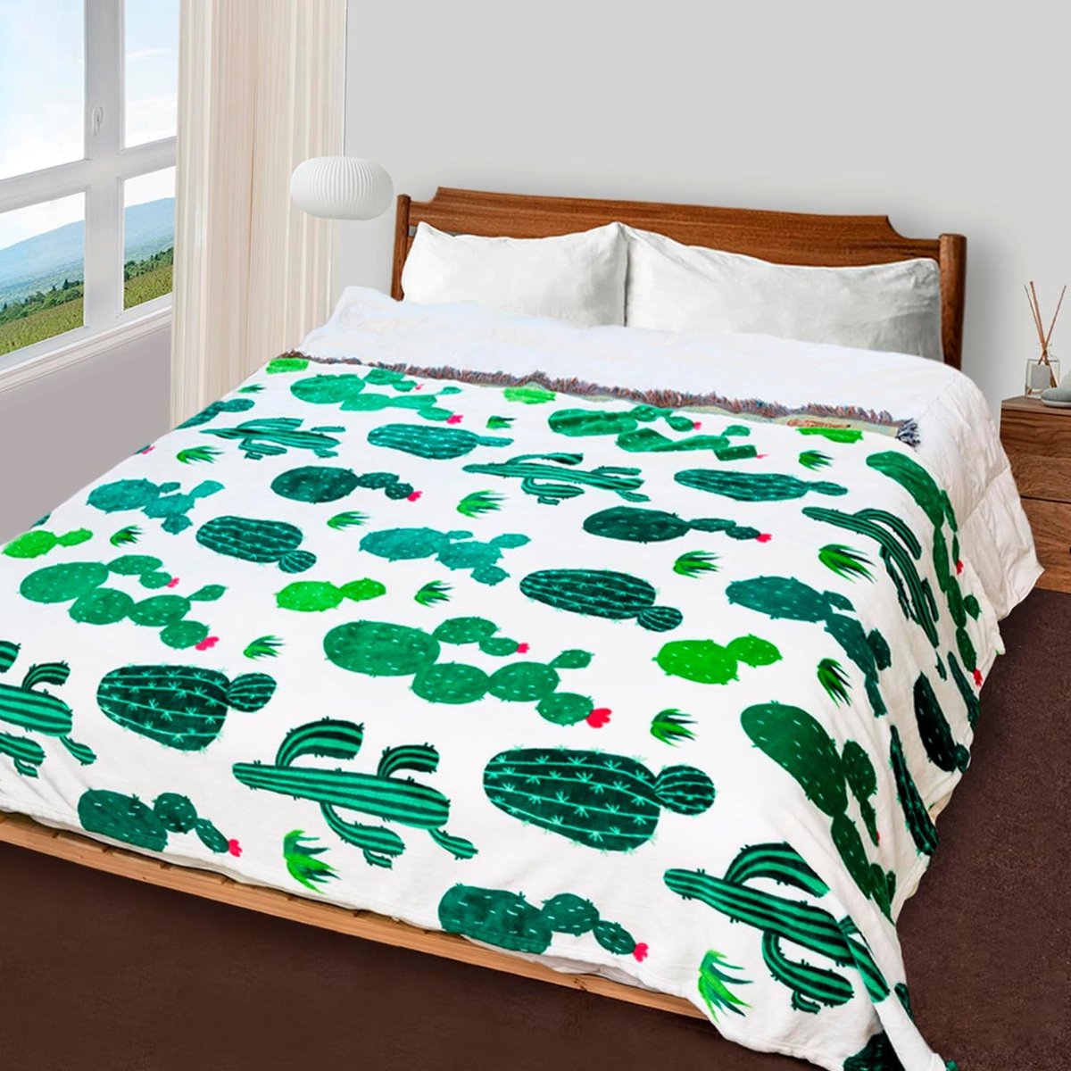 Ibenzoa Cactusvormige kinderplaid met zachte fleece en vrolijk ontwerp voor jongens en meisjes groen