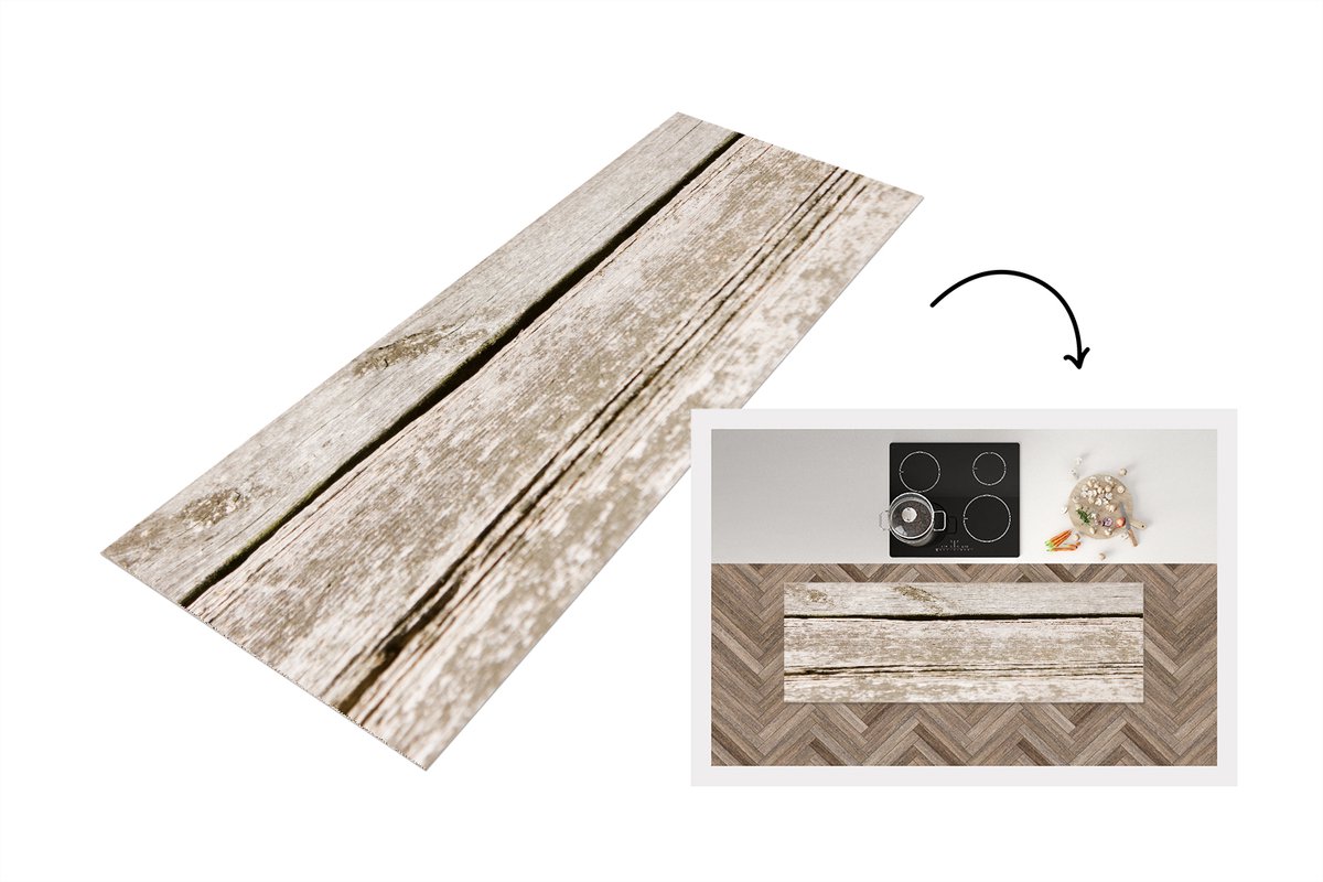 KitchenYeah Keukenloper 180x60 cm - Keukenmat vinyl Muur met een planken structuur - Keukenmatten loper - Keuken vloerkleed tapijt