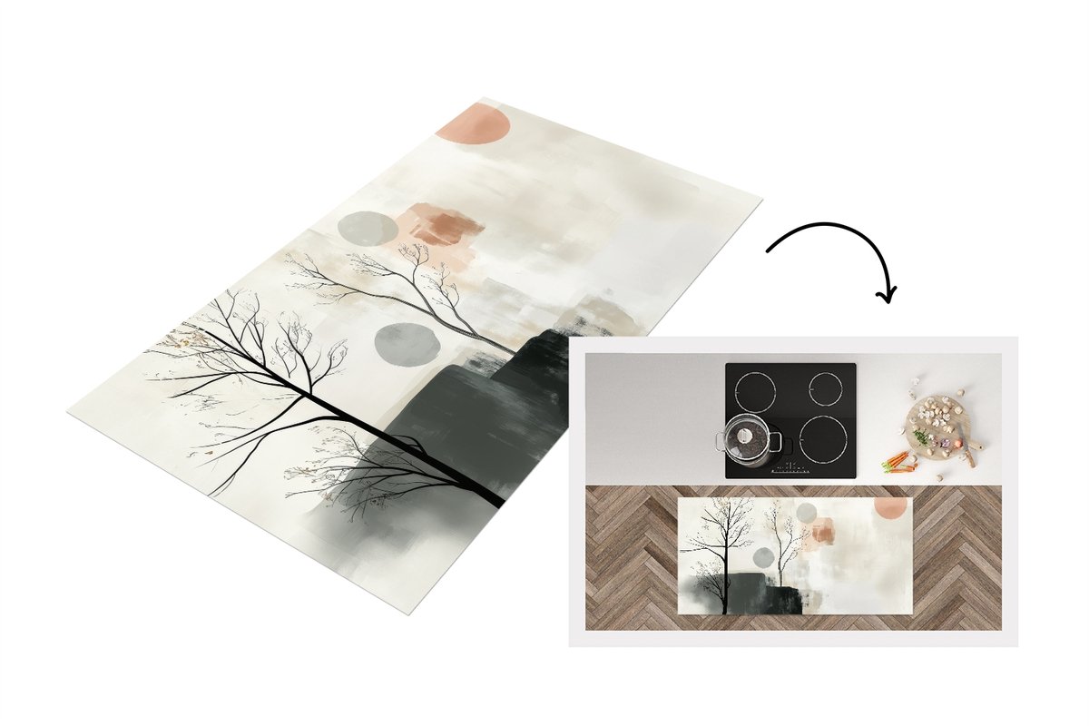 KitchenYeah Keukenloper 120x60 cm - Keukenmat vinyl Wabi sabi - Beige - Plant - Keukenmatten loper - Keuken vloerkleed tapijt Japandi - Natuur