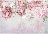 WALLARENA - Fotobehang - 350x250 cm - Roze pioenrozen voor slaapkamer en woonkamer, wandtapijt