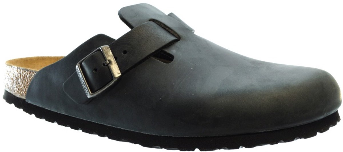 Birkenstock slipper BOSTON narrow Fettleder Oiled Leather Zwart