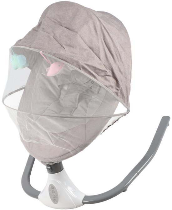 Elektrische Baby Schommelstoel met Bluetooth & Muziek - Wiegstoel met Afstandsbediening & Klamboe - Opvouwbaar - 0 tot 24 Maanden - Grijs — afbeelding 3