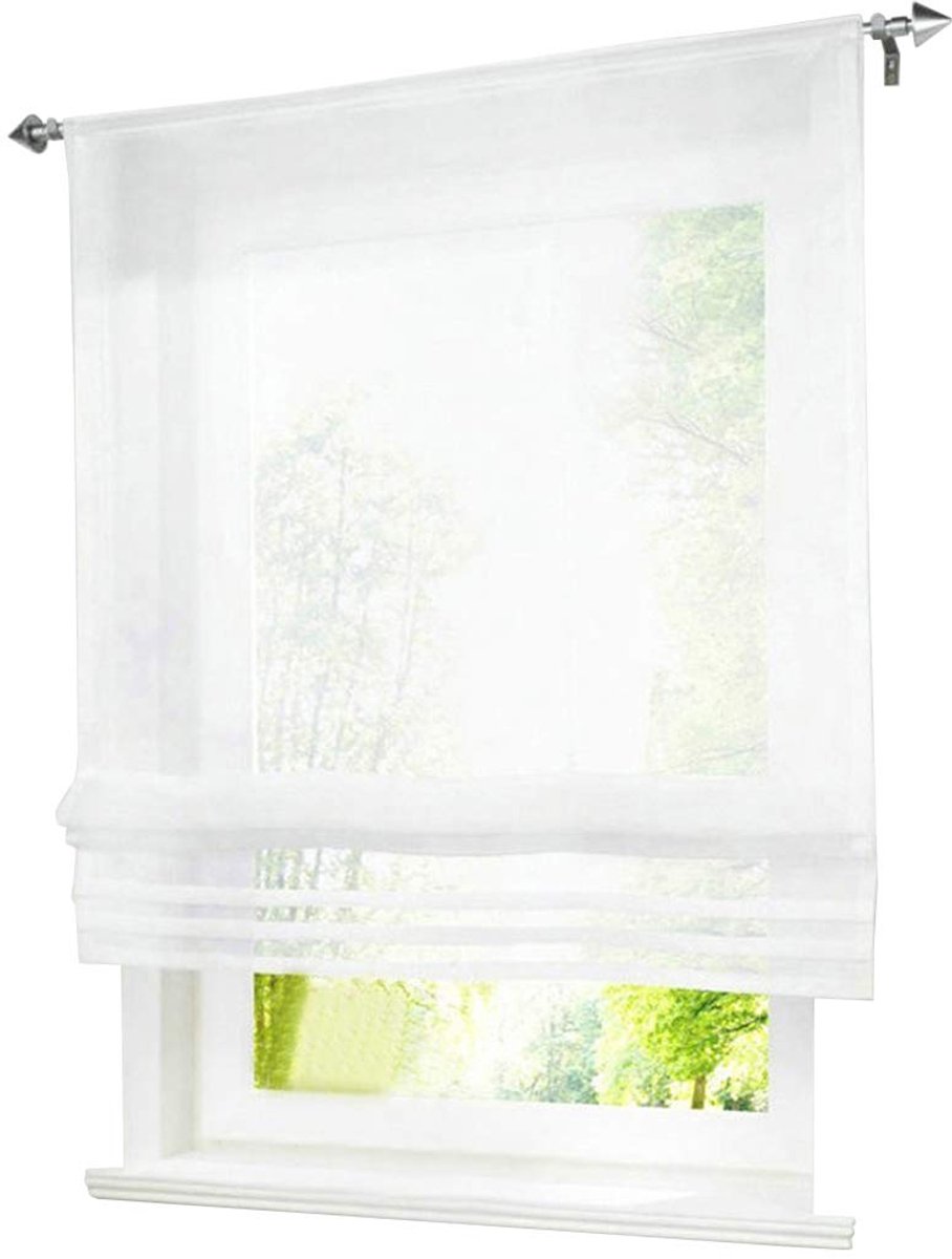 Unyqoos Vouwgordijn met trekkoord - Wit, Transparant Voile, 120 x 155 cm - 1-pack
