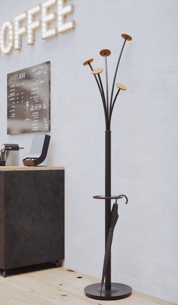 ALBA FESTY - Kapstok met 5 haken - Hout/Wit - Hoogte 175cm