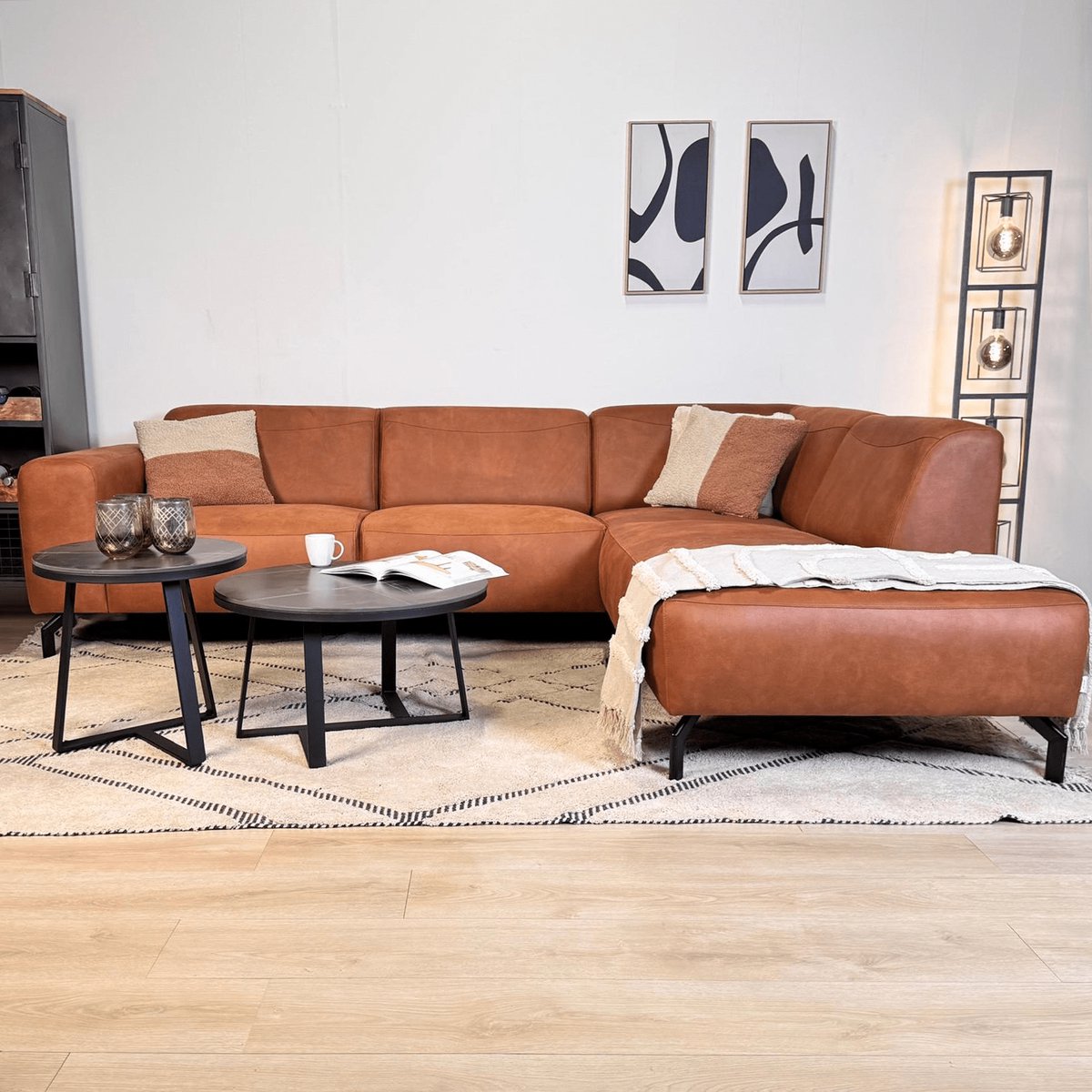 Dimehouse Hoekbank cognac robuust eco-leer Barin - rechts - Leer - Industrieel - 275 x 210 x 77 cm