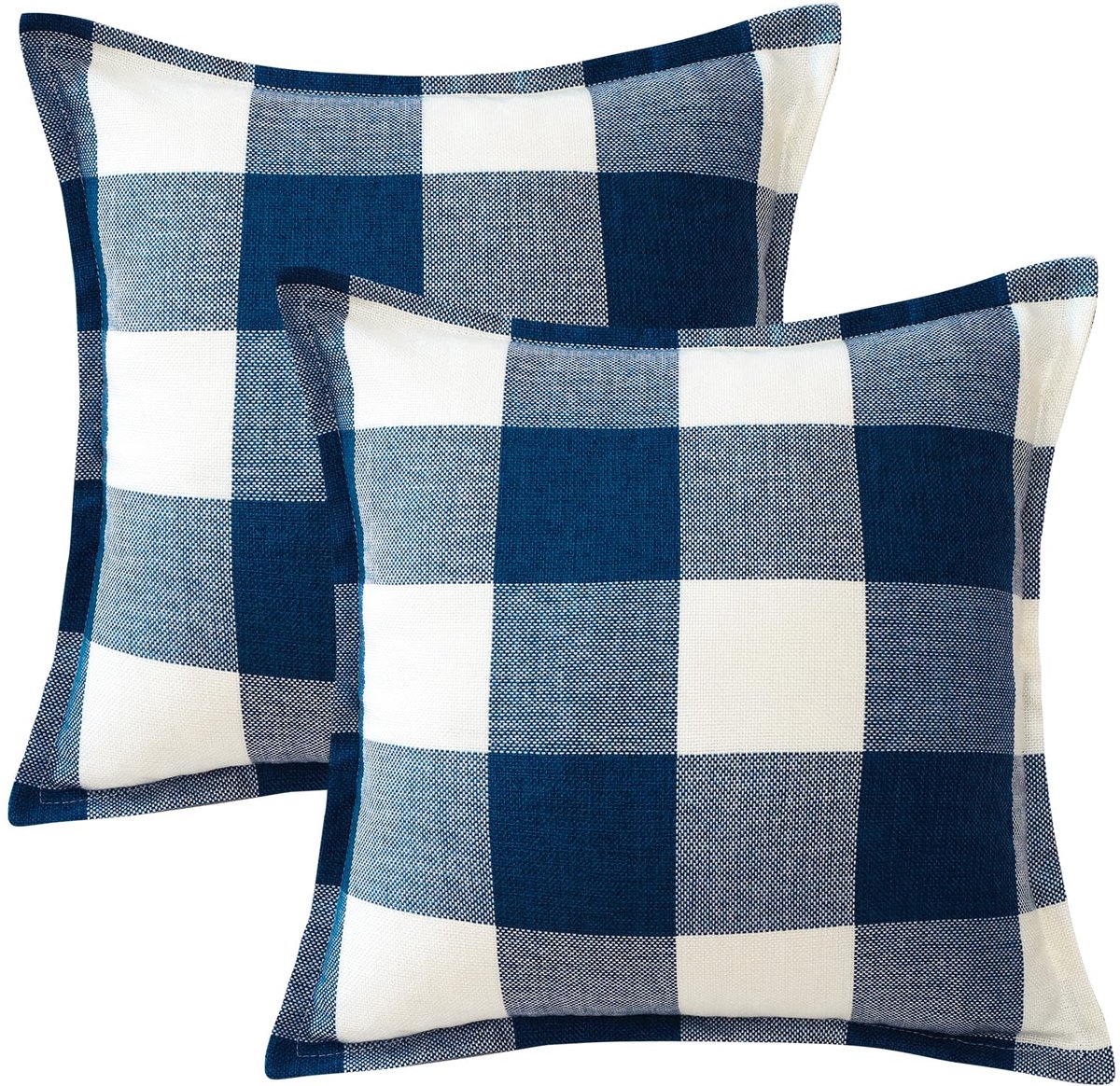 Unyqoos Set van 2 decoratieve kussenhoezen met geruit patroon voor huisdecoratie, 40 x 40 cm donkerblauw