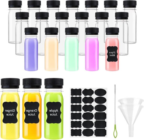 Mini Drankflessen  48 Stuks  - Herbruikbare Plastic 25ml  0,85 Fl Oz Lege Spiritusfles Met Zwarte Schroefdop Vloeibare Trechter Voor Eenvoudig Gieten Vullen