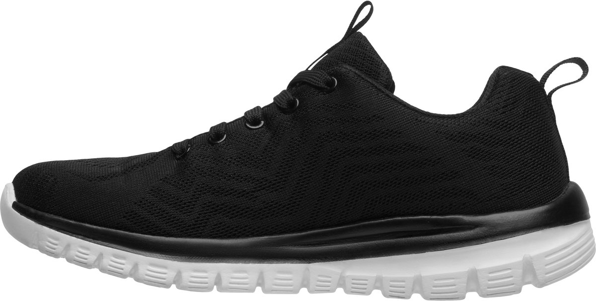 Zwarte lichtgewicht sportschoen ROLY model Woods, ronde veters, luchtdoorlatende stof en contrasterende details. Maat 36.