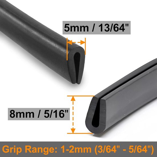 VRR - U-profiel - Klemprofiel rubber - randbescherming 2-5 mm 026 - Per 5, 10 of 50 meter