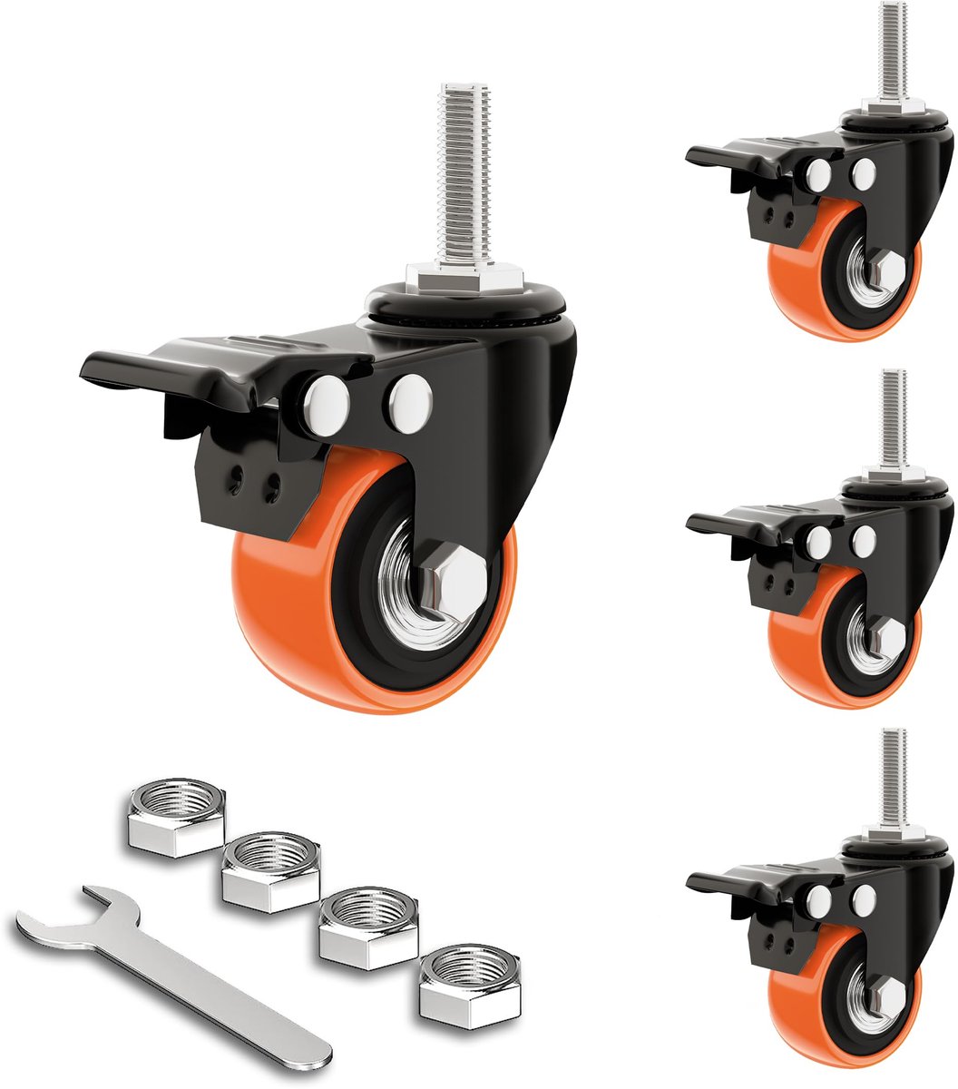 Ibenzoa® Set van 4 robuuste meubelwielen met dubbele vergrendeling en 360 graden rotatie
